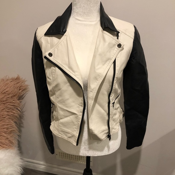 Black and beige leather jacket - Picture 2 of 7